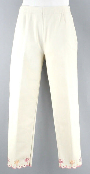 David Brooks Sz 10 x 26 Cream Pink Orange Embr 100% Cotton Unlined Crop Pant