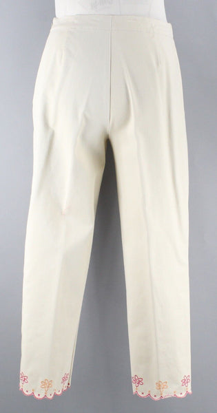 David Brooks Sz 10 x 26 Cream Pink Orange Embr 100% Cotton Unlined Crop Pant