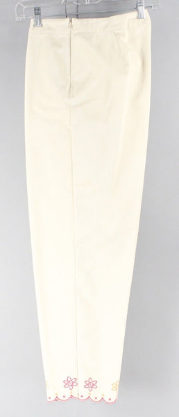 David Brooks Sz 10 x 26 Cream Pink Orange Embr 100% Cotton Unlined Crop Pant