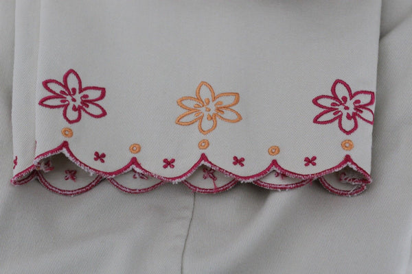 David Brooks Sz 10 x 26 Cream Pink Orange Embr 100% Cotton Unlined Crop Pant