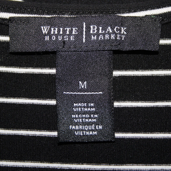 White House Black Market Sz M Black White Beaded Rhinestones Rayon Spandex Top