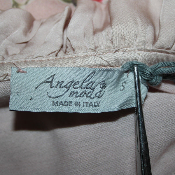 Angela Moda NEW Sz S Blush Pink Multi Color Floral Ruffle Lined Silk Viscose Top