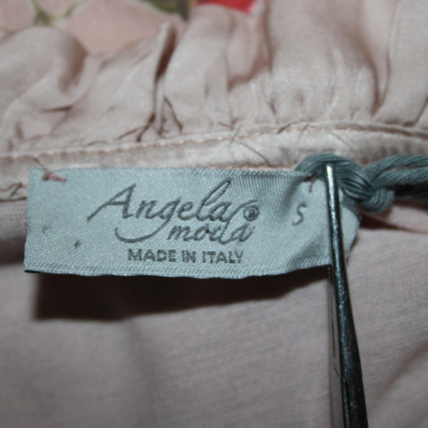 Angela Moda NEW Sz S Blush Pink Multi Color Floral Ruffle Lined Silk Viscose Top