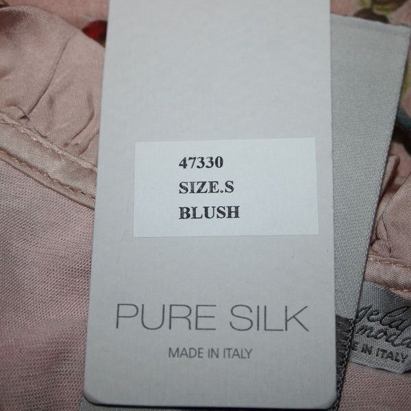 Angela Moda NEW Sz S Blush Pink Multi Color Floral Ruffle Lined Silk Viscose Top