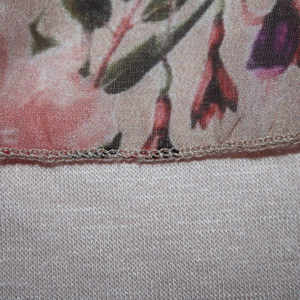 Angela Moda NEW Sz S Blush Pink Multi Color Floral Ruffle Lined Silk Viscose Top