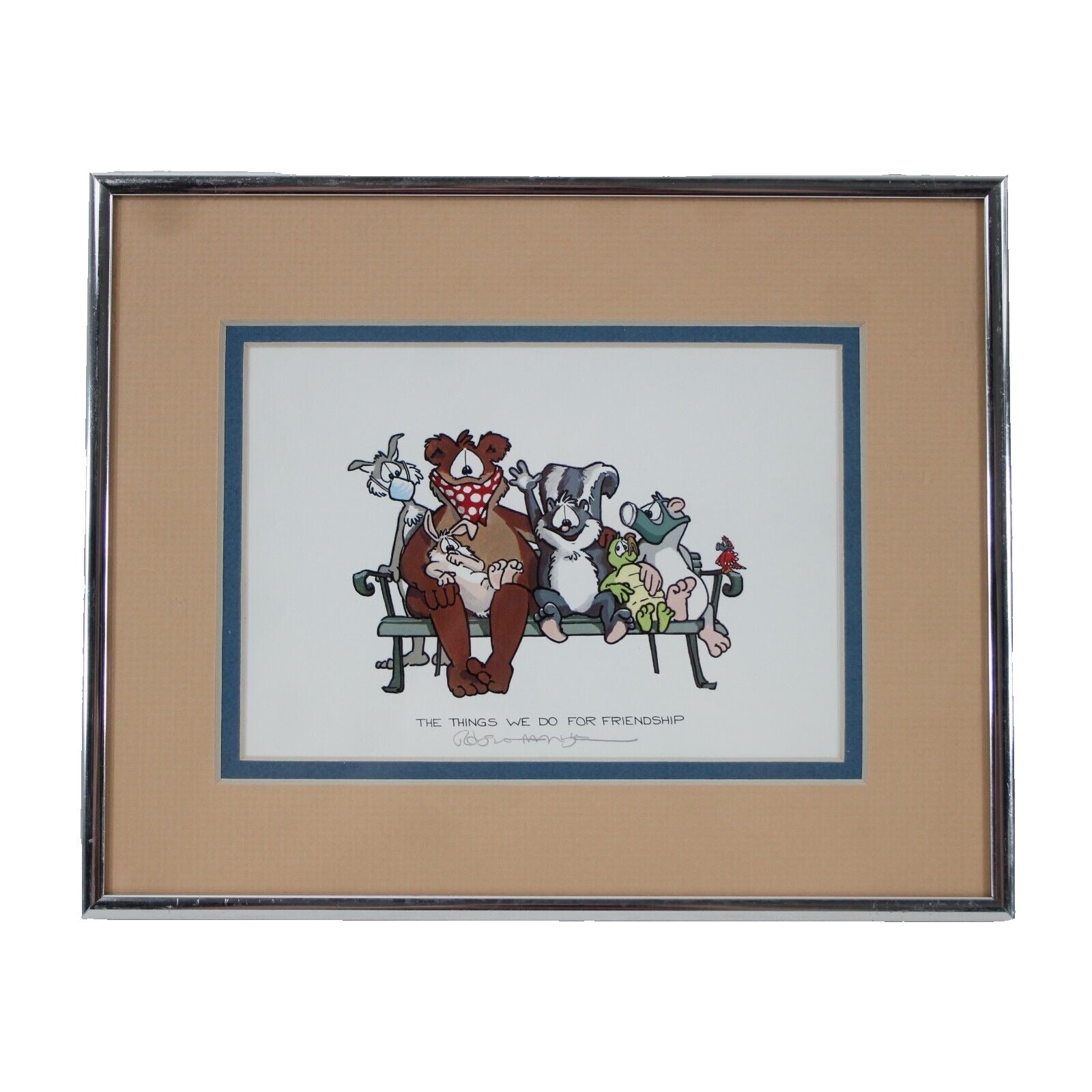 Robert Marble 10 x 8 Silver Peach Multi Animals "Things We Do For " Signed Pictu