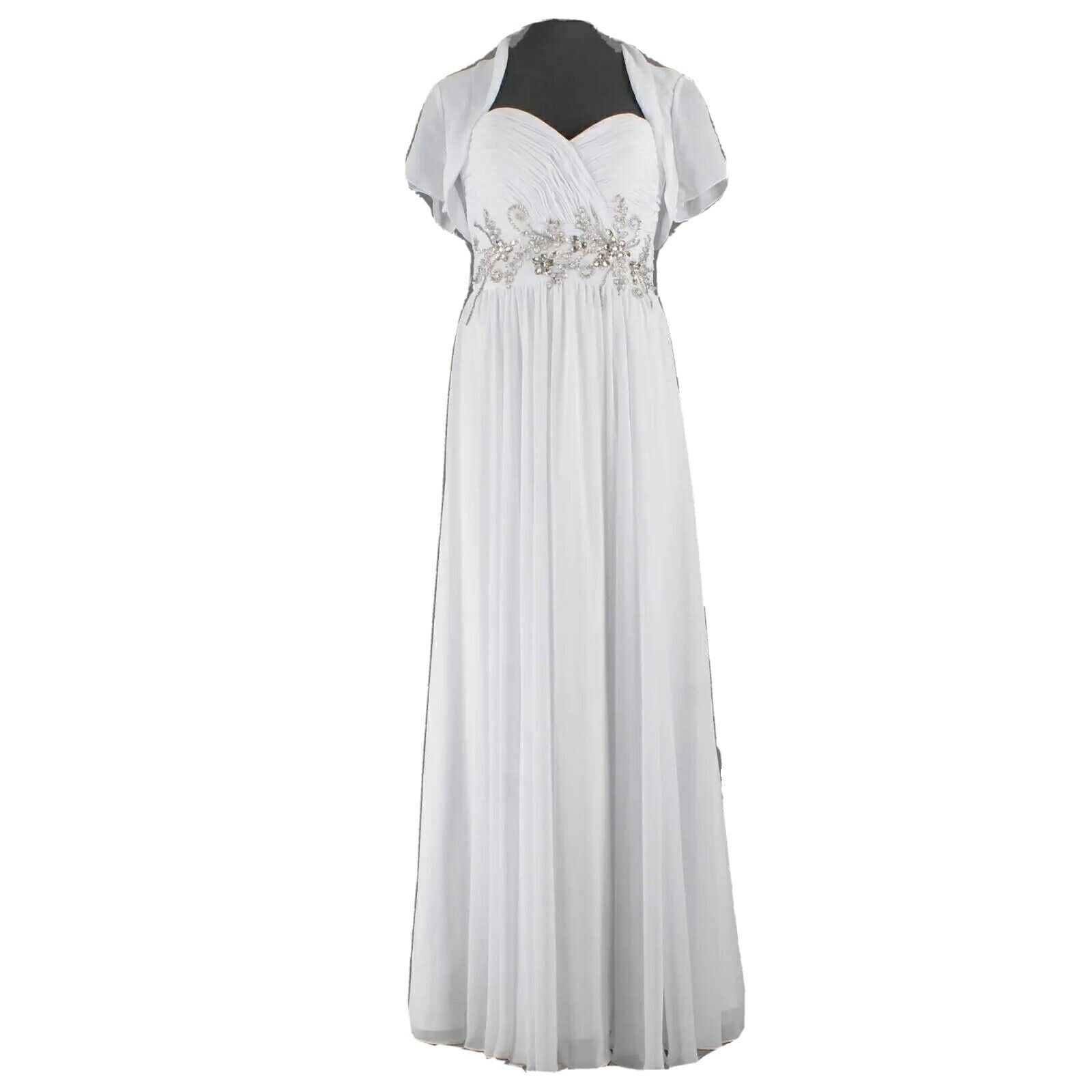 Modern Maids NEW $373 Sz 10 White Multi Rhinestone 2503WM Poly Bolero Maxi Dress