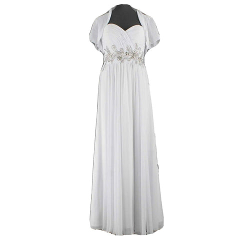Modern Maids NEW $373 Sz 10 White Multi Rhinestone 2503WM Poly Bolero Maxi Dress
