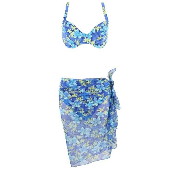 Krista 10 Blue Lime White Underwire Nylon Blend Bikini & Coverup Swim Suit