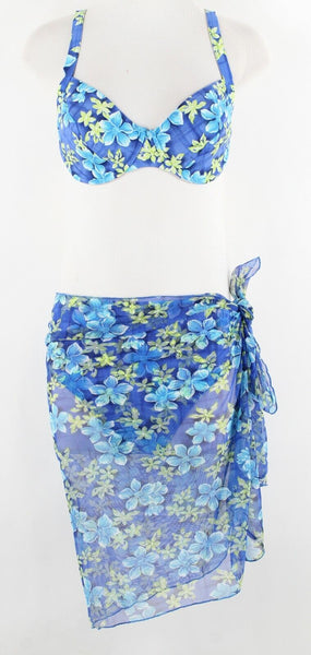 Krista 10 Blue Lime White Underwire Nylon Blend Bikini & Coverup Swim Suit