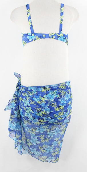 Krista 10 Blue Lime White Underwire Nylon Blend Bikini & Coverup Swim Suit