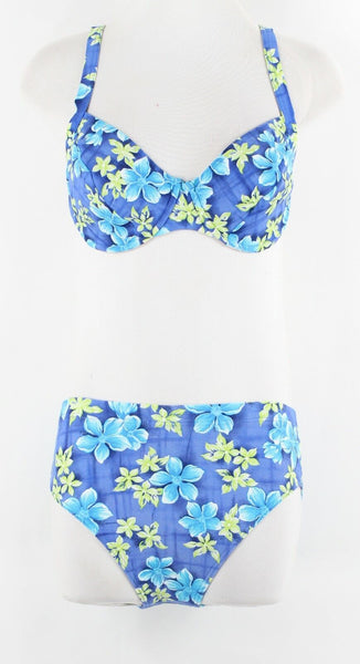 Krista 10 Blue Lime White Underwire Nylon Blend Bikini & Coverup Swim Suit