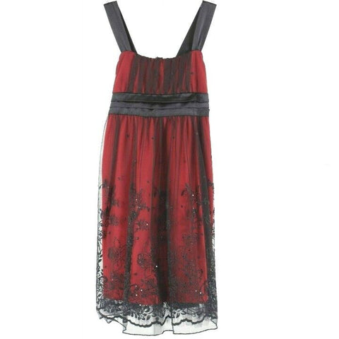 Ruby Rox Sz 12 Red Black Overlay Sequin Applique 100% Polyester Dress