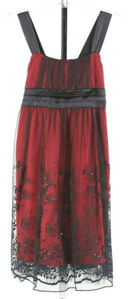 Ruby Rox Sz 12 Red Black Overlay Sequin Applique 100% Polyester Dress