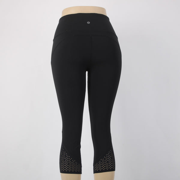 Lululemon AW Capri Pant Sz 6 x 20 Black Pull On Nylon Lycra Elastane AW Capri