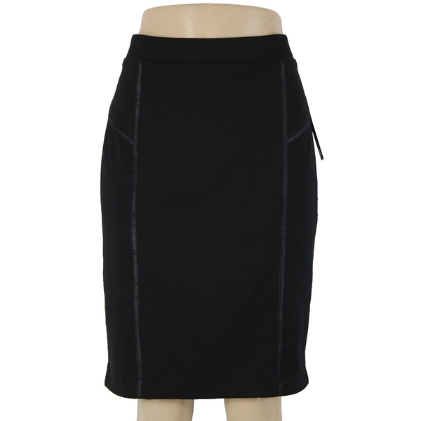 Apt 9 NEW $44 Sz M Black Top Stitch Elastic Waist Poly Rayon Pencil Skirt