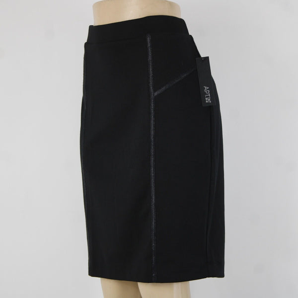 Apt 9 NEW $44 Sz M Black Top Stitch Elastic Waist Poly Rayon Pencil Skirt