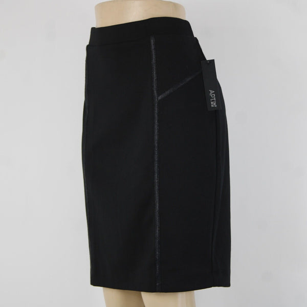 Apt 9 NEW $44 Sz M Black Top Stitch Elastic Waist Poly Rayon Pencil Skirt