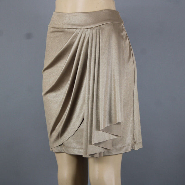 Cache New $68 Sz M Gold Pleaded Polyester Spandex Skirt
