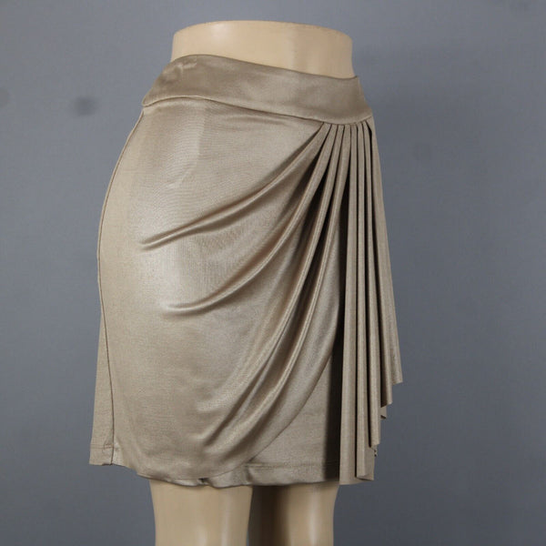 Cache New $68 Sz M Gold Pleaded Polyester Spandex Skirt