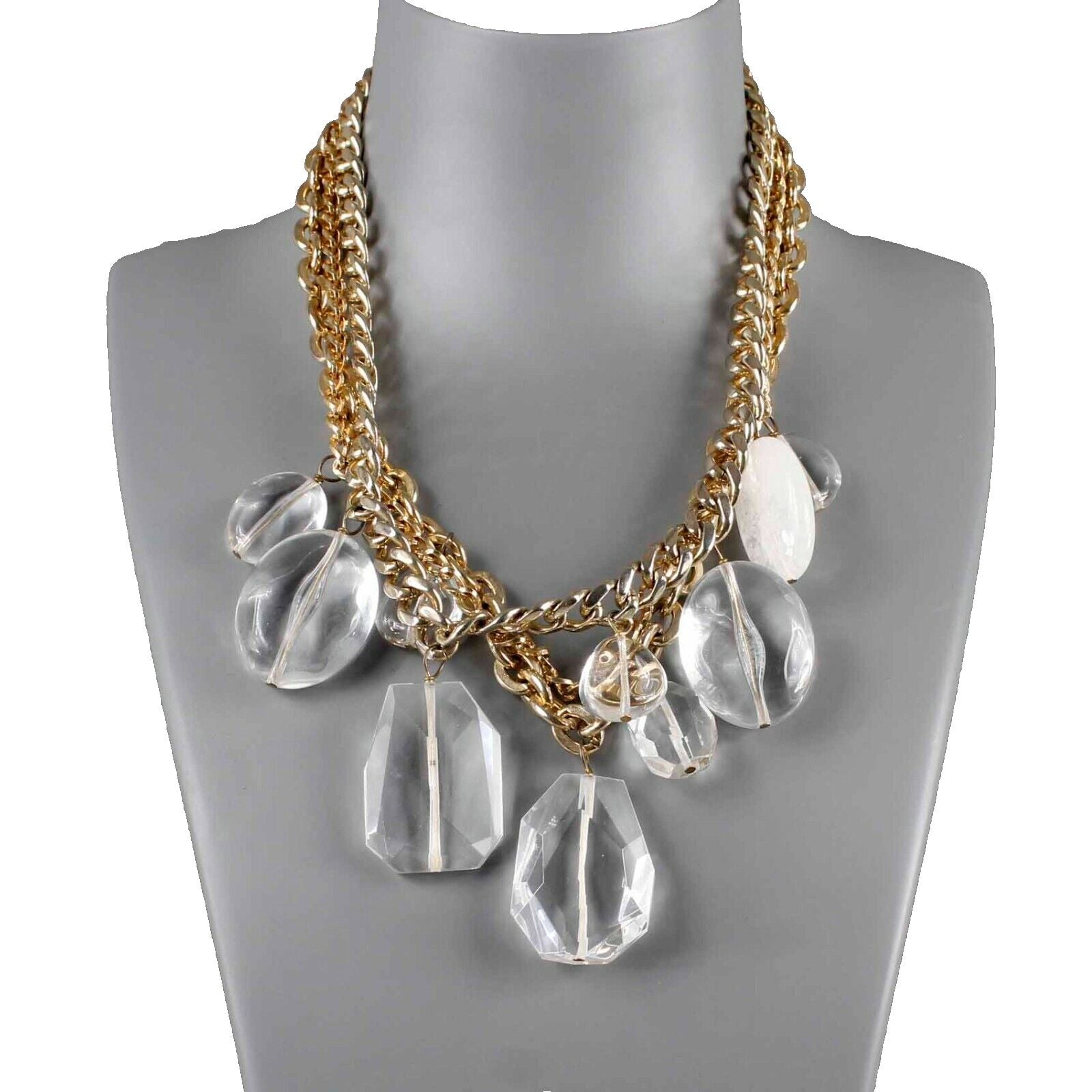 Av Max 15" Gold Chains Clear Crystal Dangles Multi Chains Necklace