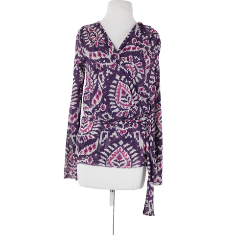 Sweet Pea Sz S Purple White Paisley Sheer Belted V Neck 100% Nylon Mesh Top