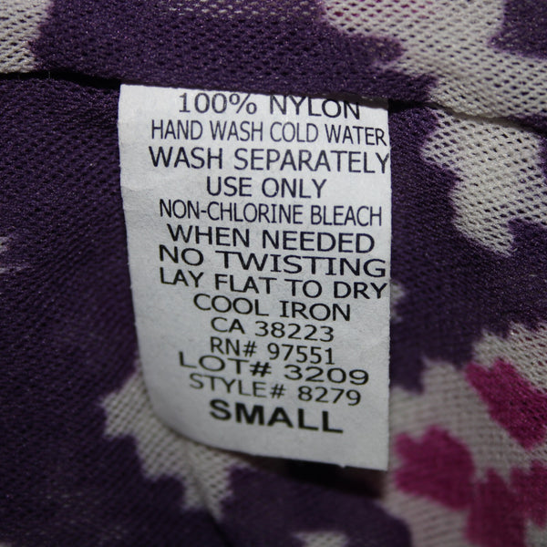 Sweet Pea Sz S Purple White Paisley Sheer Belted V Neck 100% Nylon Mesh Top