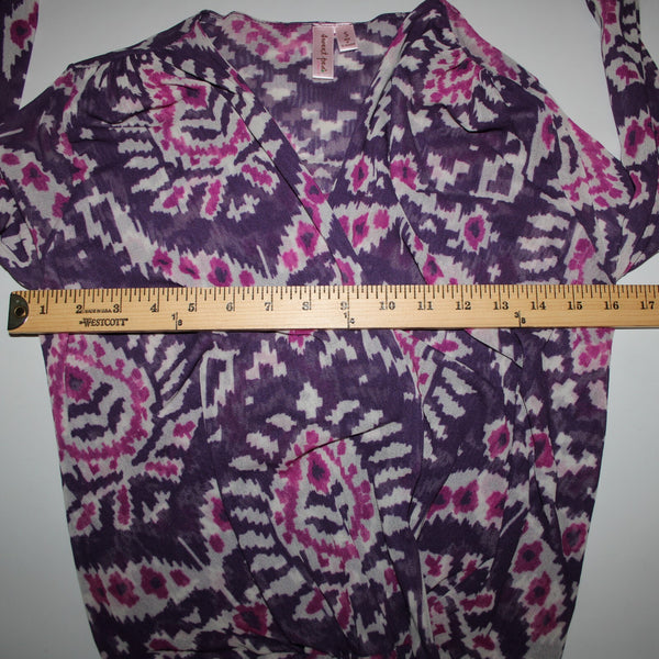 Sweet Pea Sz S Purple White Paisley Sheer Belted V Neck 100% Nylon Mesh Top