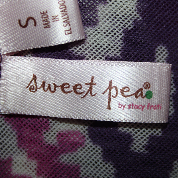 Sweet Pea Sz S Purple White Paisley Sheer Belted V Neck 100% Nylon Mesh Top