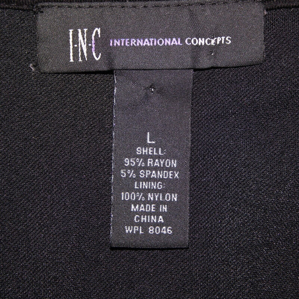INC Sz L Black Silver Rhinestone Rivet Embellished Round Neck Rayon Spandex Top