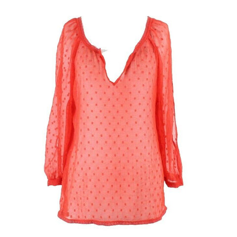 Staring At Stars NEW $49 Sz M Red Sheer Polka Dots Cold Arm 100% Poly Top