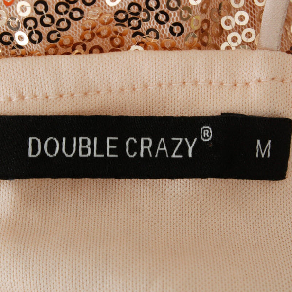 Double Crazy Sz M Peach Full Sequin Front Slit Spaghetti Straps Poly Wrap Dress