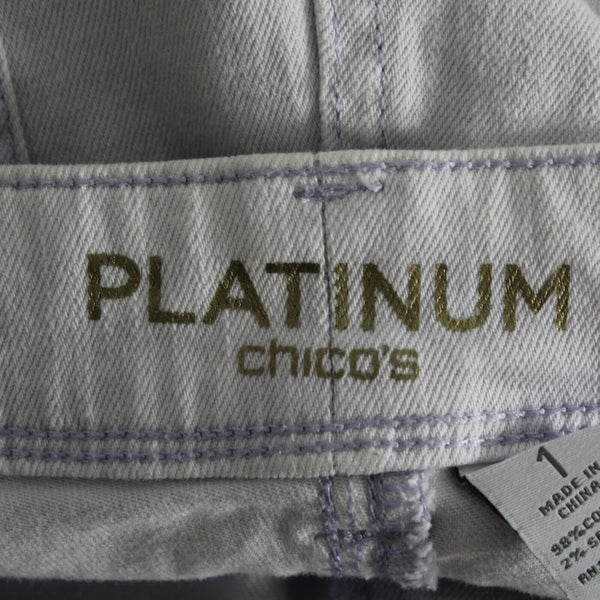 Chicos Platinum Sz 1 x 28 Lavender Straight Leg Cotton Spandex Jeans
