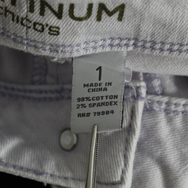 Chicos Platinum Sz 1 x 28 Lavender Straight Leg Cotton Spandex Jeans