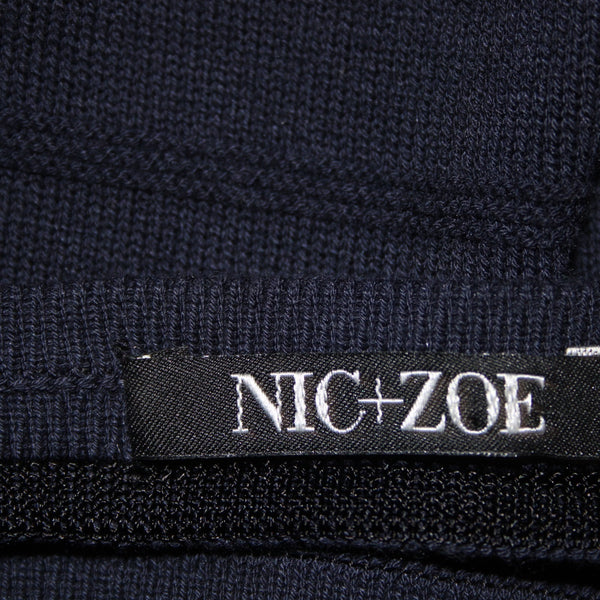 Nic Zoe Sz S Navy Blue Knit w Navy Blue Mesh Inset Bodice Sleeve Detail Sweater