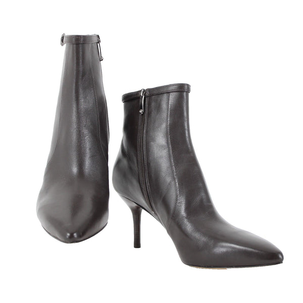 Via Spiga Sz 10 M Dark Brown Zip Pointed Toe Leather Upper Inner 3" Ankle Boots