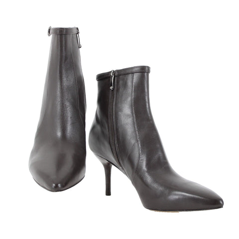 Via Spiga Sz 10 M Dark Brown Zip Pointed Toe Leather Upper Inner 3" Ankle Boots