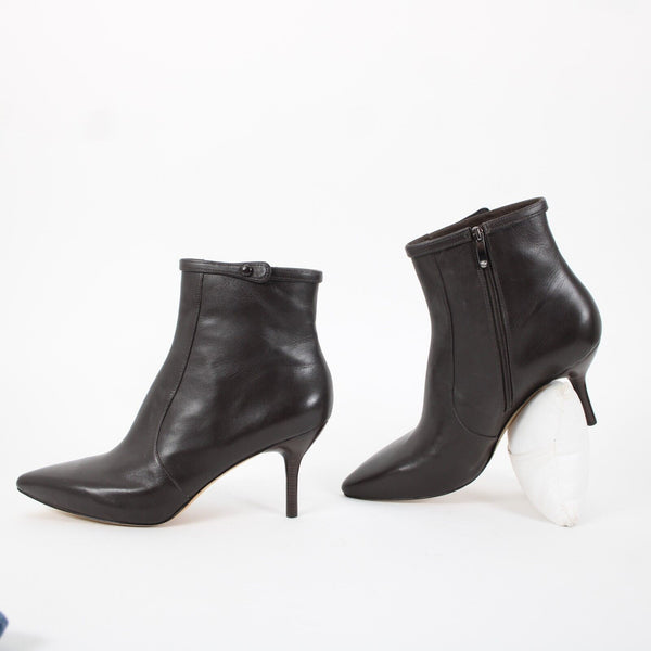 Via Spiga Sz 10 M Dark Brown Zip Pointed Toe Leather Upper Inner 3" Ankle Boots