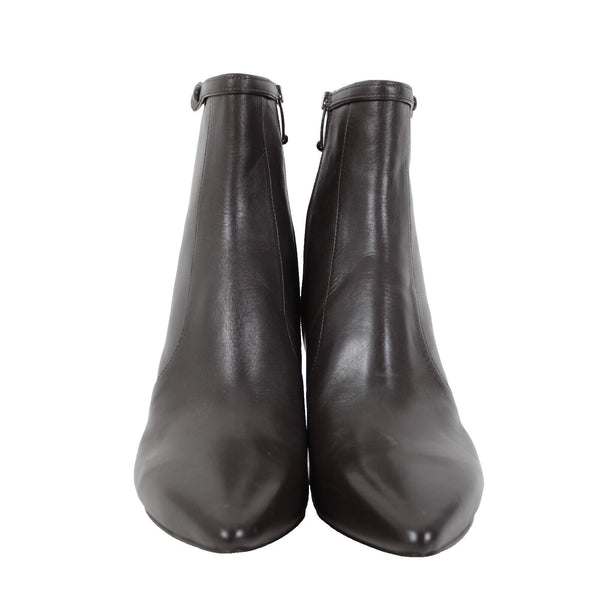 Via Spiga Sz 10 M Dark Brown Zip Pointed Toe Leather Upper Inner 3" Ankle Boots