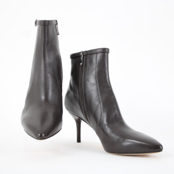Via Spiga Sz 10 M Dark Brown Zip Pointed Toe Leather Upper Inner 3" Ankle Boots