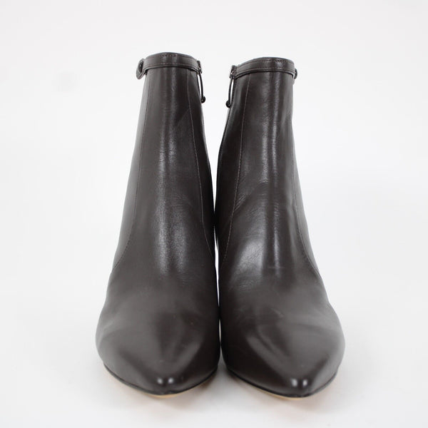 Via Spiga Sz 10 M Dark Brown Zip Pointed Toe Leather Upper Inner 3" Ankle Boots