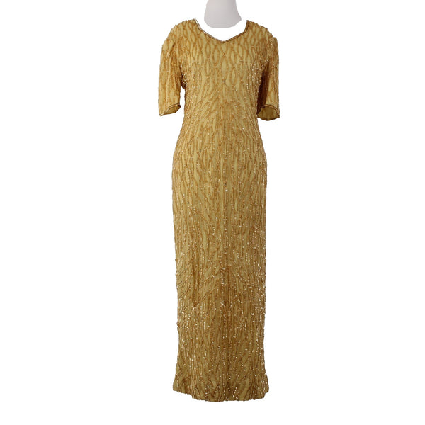 Mark John By Sam Dress Sz L Gold Lined Sequin 100% Pure Silk AS IS Dress