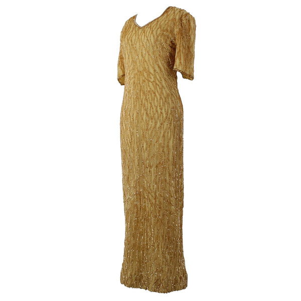 Mark John By Sam Dress Sz L Gold Lined Sequin 100% Pure Silk AS IS Dress