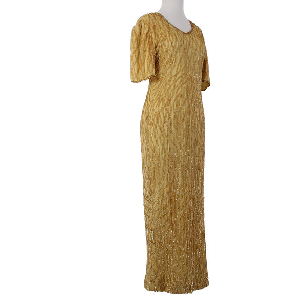 Mark John By Sam Dress Sz L Gold Lined Sequin 100% Pure Silk AS IS Dress
