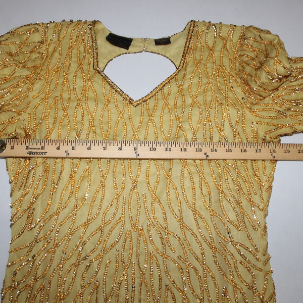 Mark John By Sam Dress Sz L Gold Lined Sequin 100% Pure Silk AS IS Dress