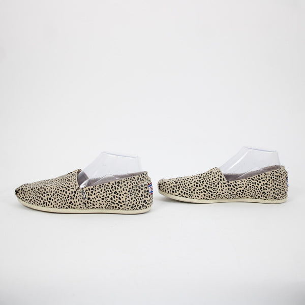 Bobs By Skechers Sz 10 Tan Black Animal Print Arch Pillow Textile Upper Flats