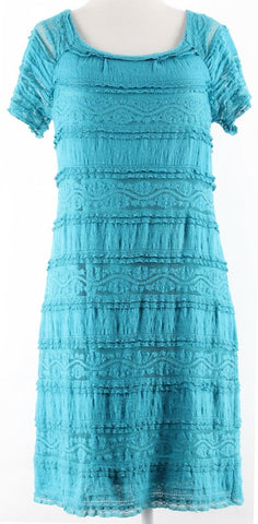 Dressbarn Sz 4 Aqua Lace Over Cotton Liner Nylon Spandex Poly Dress