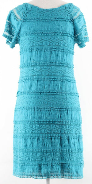 Dressbarn Sz 4 Aqua Lace Over Cotton Liner Nylon Spandex Poly Dress