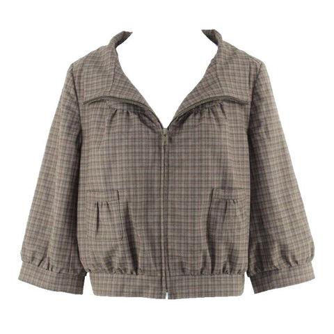 Halogen L Brown Plaid Zip Front Polyester Viscose Spandex Jacket
