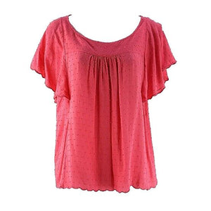 Maeve Sz 4 Coral Red Rayon Flutter Sleeve Gathered Front Back Top